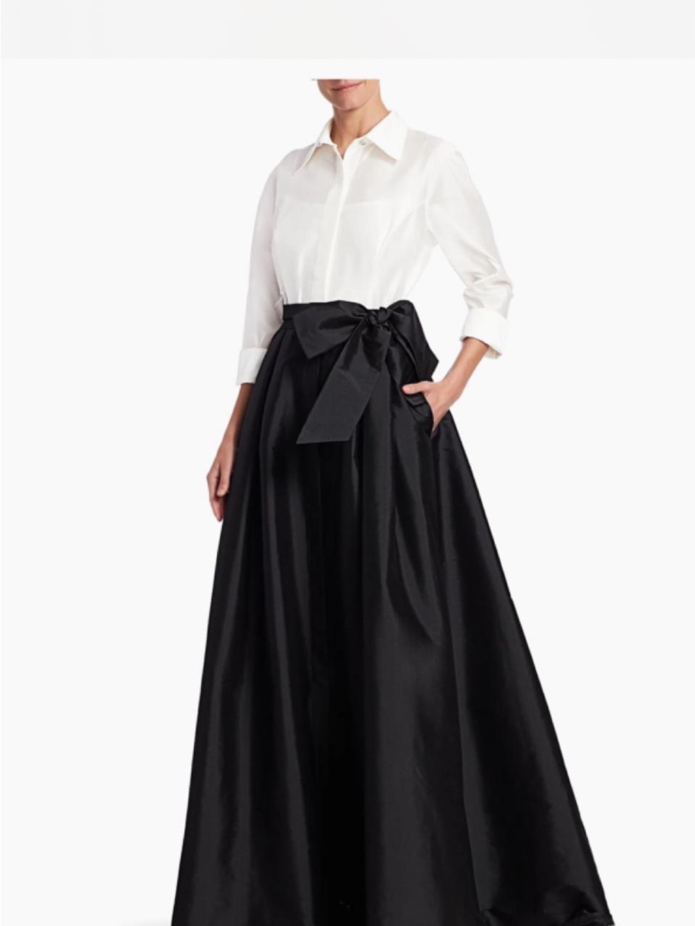 Teri Jon Black Full-Length Maxi Skirt with Bow Waist